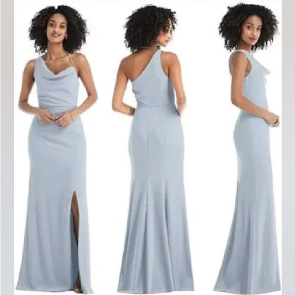 After Six Crepe One Shoulder W Strap Cowl Dress in Mist Sz 20